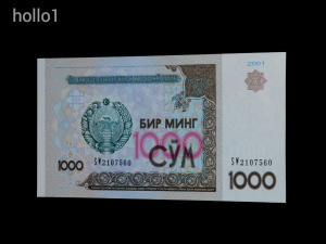 1 Ft-ról!! UNC ! Üzbegisztán  1000 Szom Tökéletes hajtatlan !!!  2001