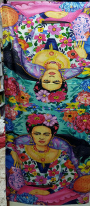 Nagyméretű festményes színes mintás selyem sál, kendő, stóla - Frida Kahlo - ÚJ