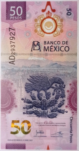Mexikó 50 peso 2021 UNC polimer AF széria