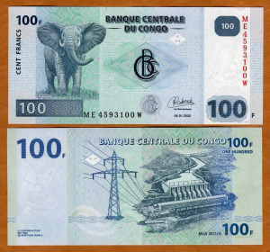 Kongó 100 Francs bankjegy (UNC) 2022