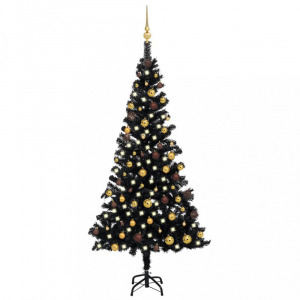 fekete PVC megvilágított műkarácsonyfa gömb szettel 180 cm