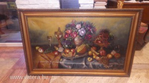 Nagyméretű asztali gyümölcscsendélet olaj vászon festmény keretezve