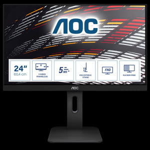AOC IPS monitor 23.8 24P1, 1920x1080, 16:9, 250cd/m2, 5ms, 60Hz, HDMI/DisplayPort/VGA/DVI/4xUSB,...
