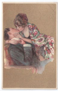 Art deco romantikus lap / olasz / arany háttér / 1920-as évek