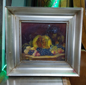 Gách István olaj-fa asztali gyümölcscsendélet festmény