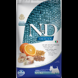 N&D Dog Ocean tőkehal, tönköly, zab&narancs adult mini 2,5kg (LPHT-PND0250066)