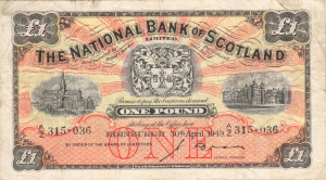 Skócia 1 font pound 1949 National Bank of Scotland P258b