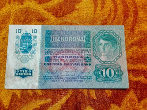 1915 -ös Ropogós 10 Korona Felülbélyegzés nélkül, vízjeles bankó Ritkább!!! (L0279)