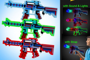 Minecraft inspirálta játék puska műanyag Villog-Világít és Hang Effektes PIROS