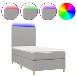 világosszürke szövet rugós és LED-es ágy matraccal 90x190 cm (3135237)