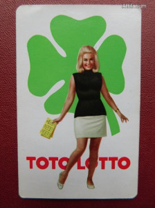 TOTO LOTTO, egész évben szerencse - kártyanaptár, 1969. Hölgy, női modell, lóhere - naptár.