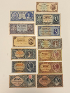 13 db pengő és milpengő bankjegy LOT. (1945/1946). 1 Ft -os licit! (97)