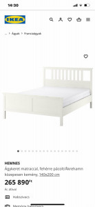 IKEA HEMNES tört fehérre festett strapabíró tömör fenyő francia ágy + ágyrács + matrac  150 cm