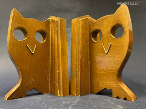 Régi könytámaszok párban - Baglyos fából készült könyvtámasz pár - Bagoly design könyvtámaszok