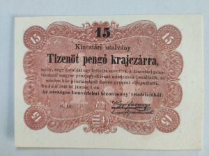 KINCSTÁRI UTALVÁNY TIZENÖT PENGŐ KRAJCZÁRRA. 1849   UNC!!!