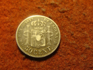Spanyol ezüst 50 centimos 1881