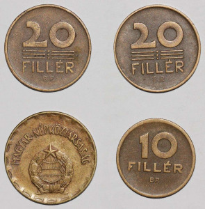 10-20 fillér 1950, 2 Forint 1973