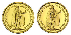 Ferenc József 10 Korona 1895 és 1915 arany UV. párban