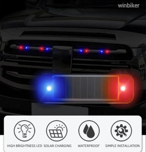 SOLAR napellemes napelem riasztó LED lámpa kék piros villogó autó kamion motor bicikli POLICE = 1FT
