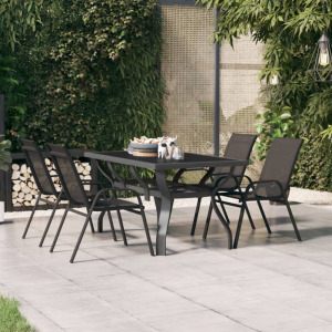szürke és fekete acél és üveg kerti asztal 140x70x70 cm