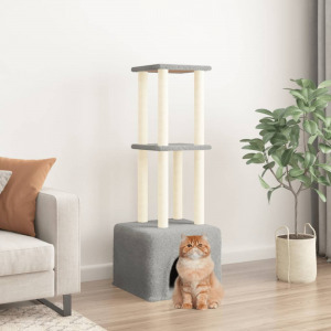 világosszürke macskabútor szizál kaparófákkal 133,5 cm
