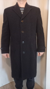 Styl Exclusive újszerű hosszú fekete alkalmi férfi szövet kabát 50-es méret, szövetkabát