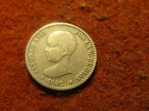 Spanyol ezüst 50 centimos 1892