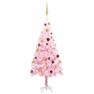 rózsaszín PVC megvilágított műkarácsonyfa gömb szettel 150 cm
