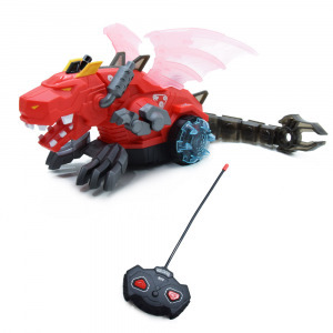 Távirányítós, füstokádó robot sárkány - világít, zenél, füst effekttel / piros