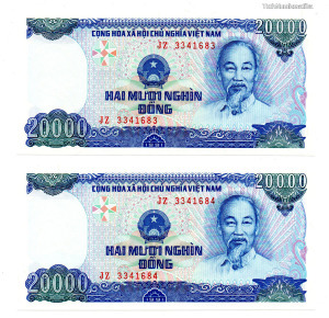 Vietnám 20000 Dong Bankjegy 1991 p110a sorszámkövető pár
