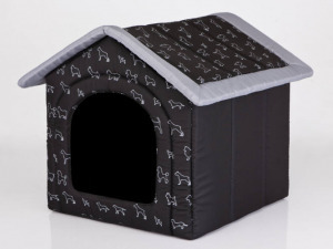 Szivacs kutyaház - fekete, kutya mintás
